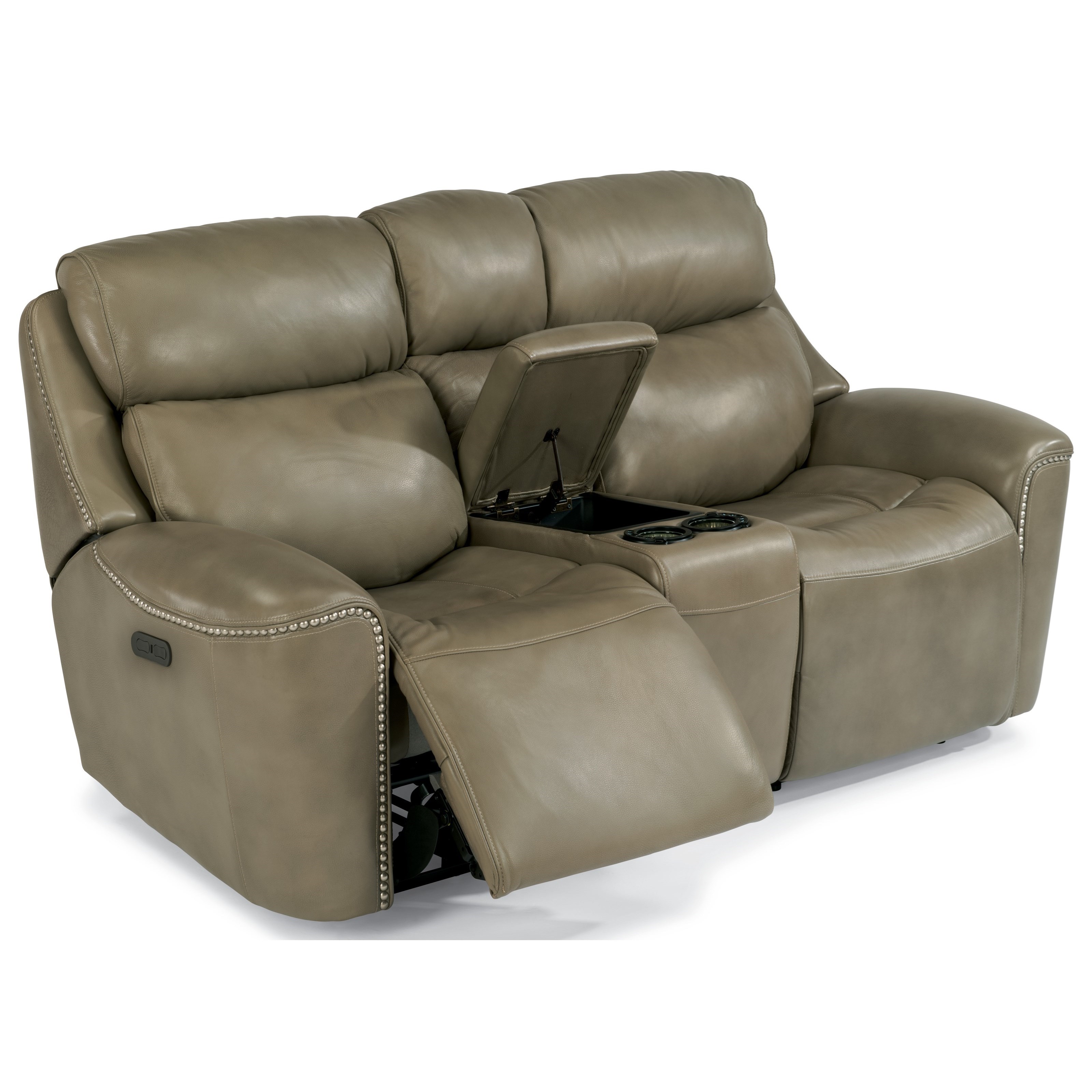 Flexsteel LatitudesMystic Power Reclining Loveseat with Cupholder Console and Adjustable